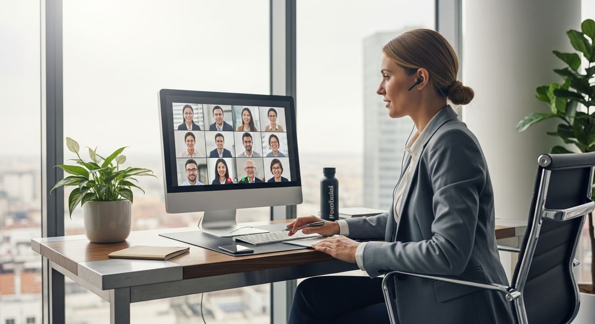 Confident multilingual professional in international video conference